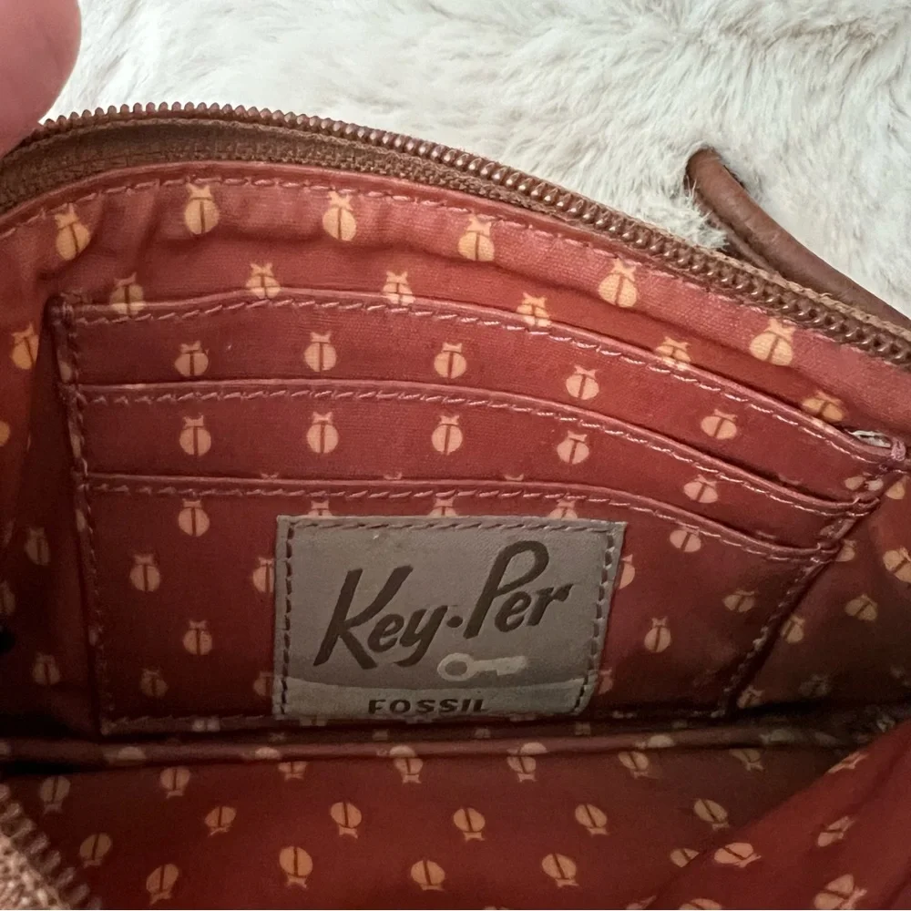 FOSSIL Key Per floral print and brown leather wristlet